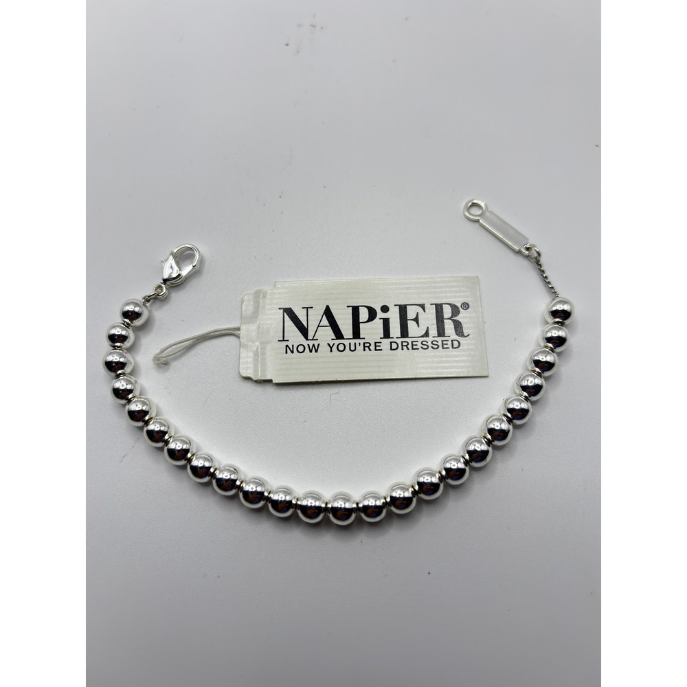 Napier Bead Bracelet Womens 7" Silver Tone High Polish Lobster Clasp NWT